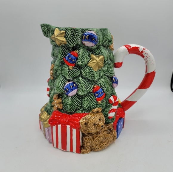 1995 Christmas Tree Pitcher Ceramic Holiday Jug Celebrate the Season w Box Vtg - Picture 3 of 10